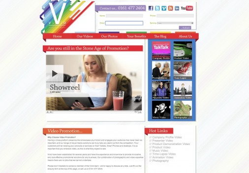 Vivid Photo Visuals new Homepage, showing the full range of web video services that we offer in a more visual style.